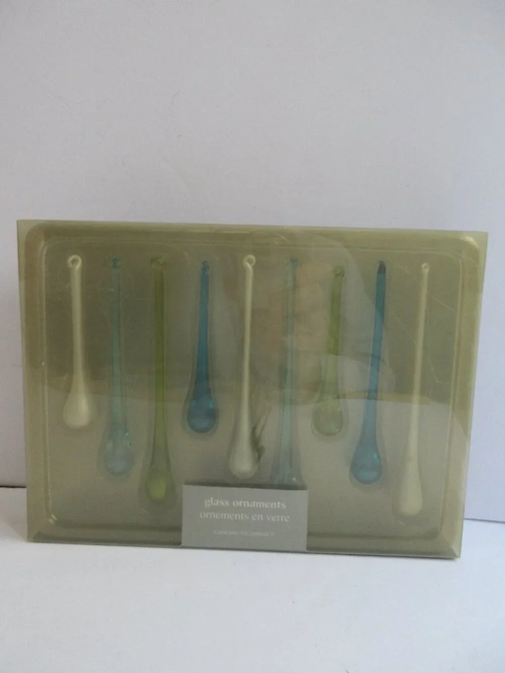 Pier 1 Imports Colored Glass Icicle Tear Drop Christmas Ornaments Set Of 9 NEW